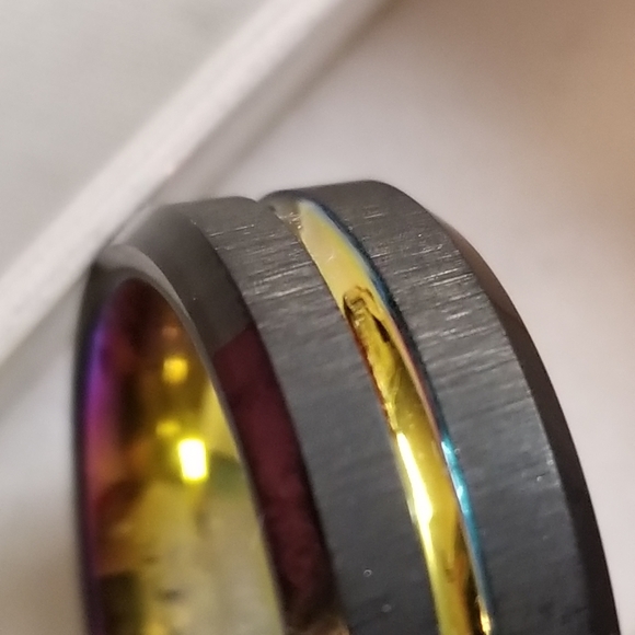 Tungsten Carbide Black Iridescent Men's Ring #11 - Picture 2 of 6